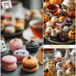15 Creepy & Delicious Halloween Party Food Ideas 5 A spooky Halloween table with Ghost Theme Party Food and Goth Snacks arranged for a festive tea party.