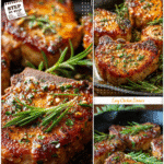 20-Minute Garlic Butter Pork Chops on the Stove Top 5 Crispy crusted pork chops in a cast iron skillet with garlic and rosemary.