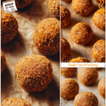 Arbonne Pumpkin Protein Balls Recipe 5 Pumpkin protein balls made with Arbonne protein powder arranged neatly on parchment paper.