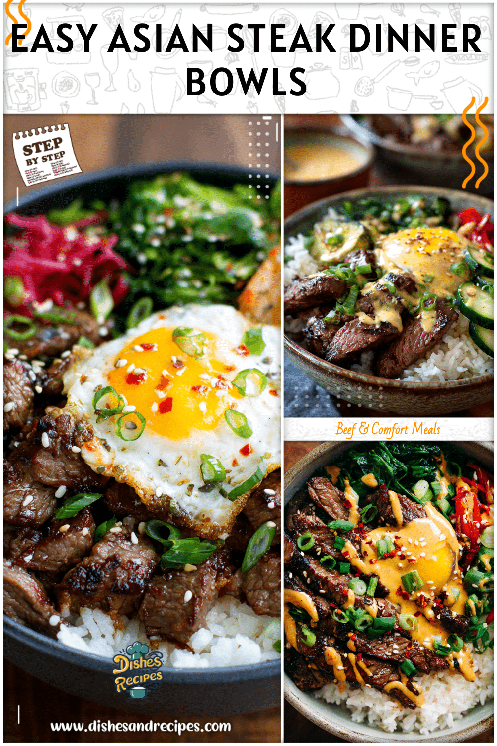 Asian Cooking Made Easy: Korean Steak Dinner Bowls 2 Korean Steak Dinner Bowls served with rice and vegetables