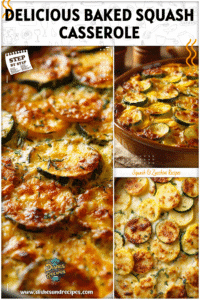 Baked squash and zucchini casserole with melted cheese and browned edges served in a baking pan.