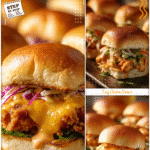 Bang Bang Chicken Sliders: Dinner Recipes New Ideas 5 Delicious baked bang bang chicken sliders with melted cheese and sauce served on fresh rolls.