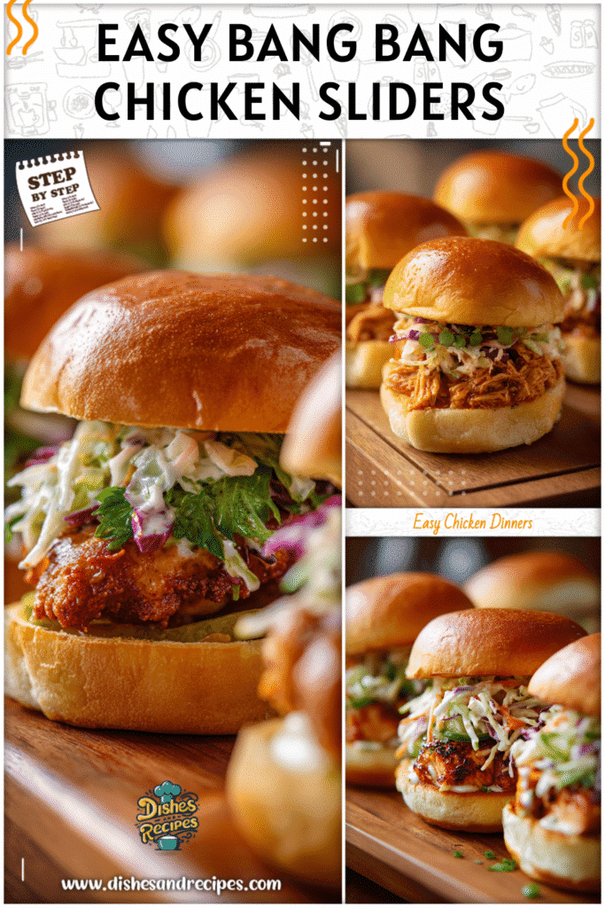 Juicy Bang Bang Chicken Sliders served on golden buns for an easy weeknight meal idea.