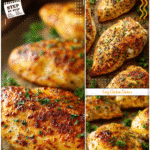 Best Way to Cook Chicken Breast for Easy Oven Meals 5 Seasoned golden-baked chicken breasts arranged on a baking sheet with parsley garnish.