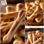 Bone-Shaped Breadsticks: Fun Halloween Party Food 5 Bone-shaped breadsticks placed in a basket for a cute Halloween snack or potluck dish.
