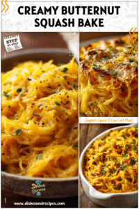 Baked spaghetti squash casserole with creamy butternut sauce and fresh herbs