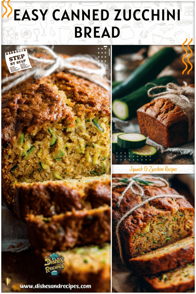 Canned zucchini bread baked loaf wrapped with twine and sliced
