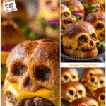 Cheeseburger Skull Buns with Ground Beef Recipe 5 Skull-shaped ground beef cheeseburgers baked into Halloween buns using a skull pan