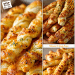 Cheesy Halloween Breadstick Bones for Spooky Parties 5 Golden cheesy breadstick bones styled on a platter with dip for spooky appetizers for Halloween.
