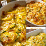 Comforting Yellow Squash Casserole for Dinner Nights 5 Yellow squash casserole with creamy cheesy layers served in a baking dish for dinner.