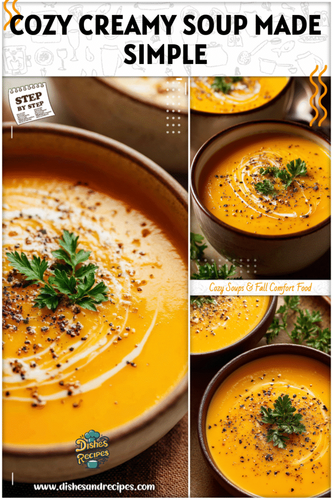 Home 8 A creamy butternut squash soup served with a sprinkle of black pepper and parsley