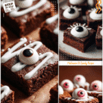 Eyeball brownies with white icing set on a plate as Halloween Party Dessert Ideas For Adults.