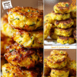 Easy Baked Yellow Squash Tots | Delicious Garden Fresh Bites 5 Golden baked yellow squash tots stacked on a plate as tasty squash bites for a light appetizer