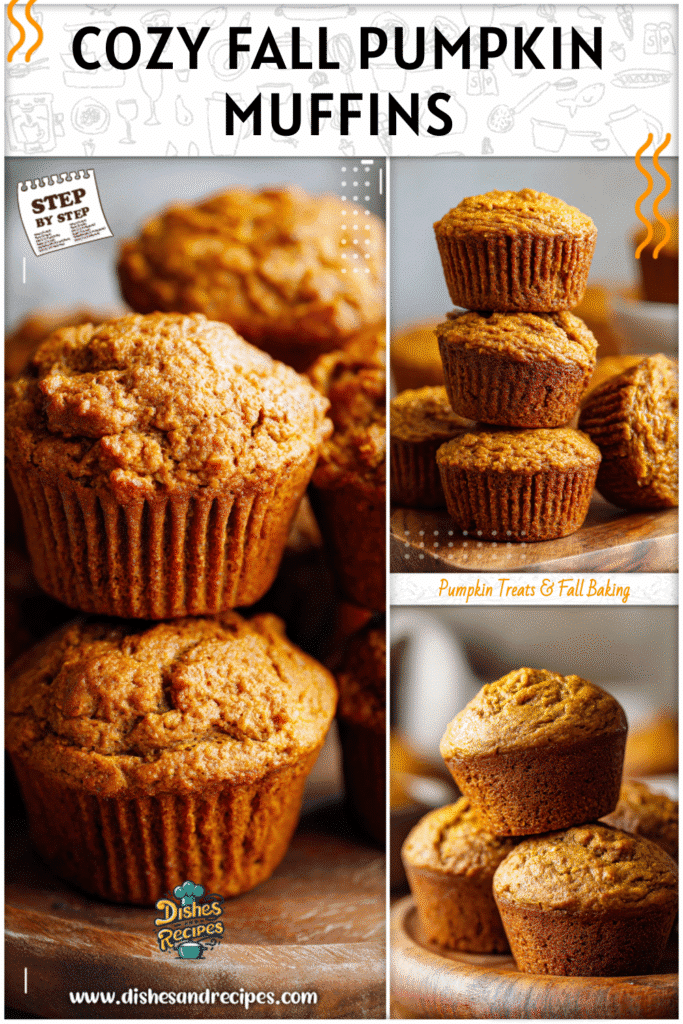 Freshly baked flourless pumpkin muffins stacked on a rustic wooden board