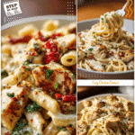 Bowl of creamy garlic parmesan high protein chicken pasta served for a healthy pasta dinner