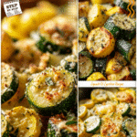 Easy Garlic Parmesan Zucchini and Squash Medley 5 A golden garlic parmesan zucchini and squash medley baked as a colorful zucchini side dish.