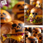 Family-Friendly Cheeseburger Skulls | Halloween Dinner Main Dish 5 Cheeseburger skulls with melted cheese and spooky designs for Halloween Dinners For Family.