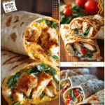 Fast, Flavorful Cheesy Garlic Chicken Wraps Anyone Can Make 5 Cheesy garlic chicken wraps on a wooden board ready to serve as quick and easy chicken dinner recipe.