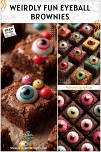 Brownies decorated with eyeballs as crazy food ideas weird and creepy Halloween treats.