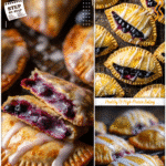 Gluten-Free Ghost Pies with Blueberry Filling 5 Gluten free ghost hand pies filled with blueberry filling glazed with lemon icing on a baking rack