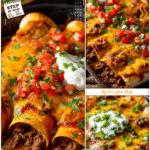 Ground Beef Enchiladas - Dinner Recipes For Two 5 Cheesy ground beef enchiladas served in a casserole dish, portioned for Dinner Recipes For Two Beef.
