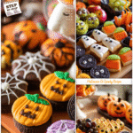 Halloween Decorations Food Table & Easy Kid Snacks 5 Decorated Halloween food table featuring finger foods for kids and spooky themed snack boards