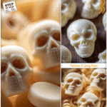Halloween Mozzarella Skulls: Scary-Cute Pasta & Salad Toppers 5 Mozzarella skulls placed on top of Halloween pasta and salads as edible toppers