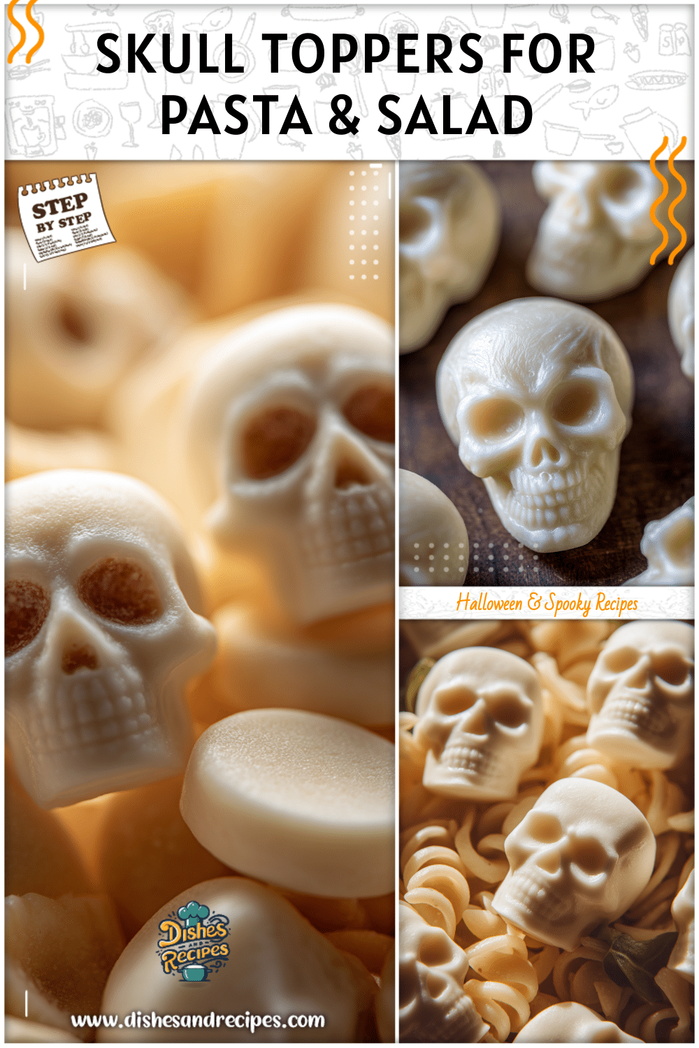 Halloween Mozzarella Skulls: Scary-Cute Pasta & Salad Toppers 2 Halloween Mozzarella Skulls Pasta & Salad Toppers
