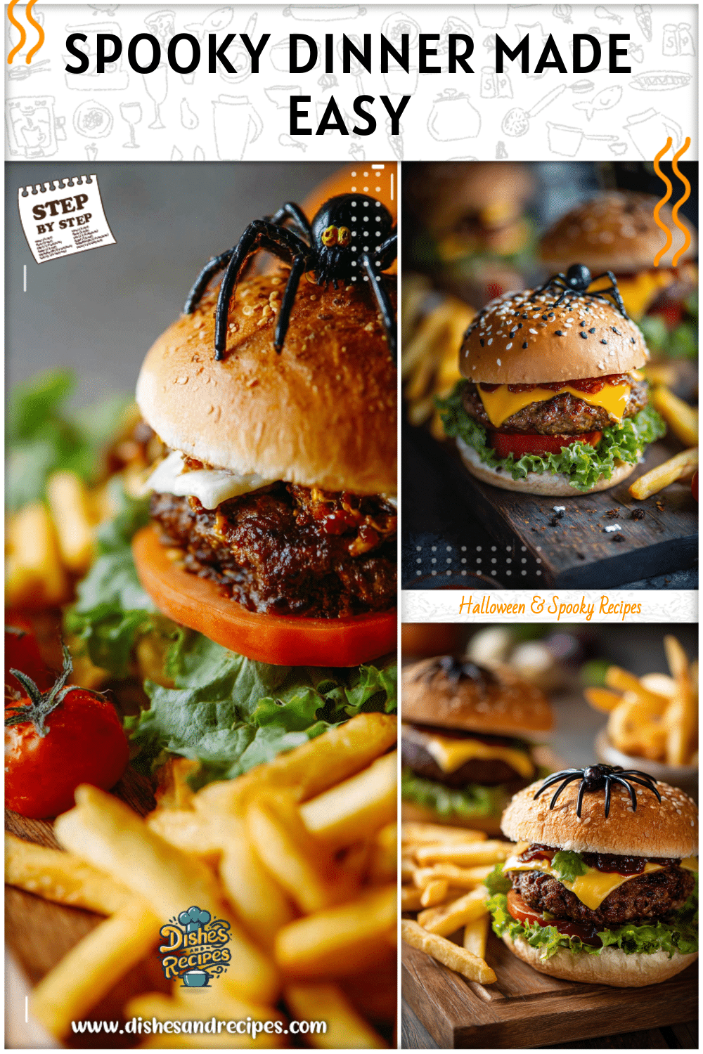 Halloween Spider Burger Dinner with Fries and Decor 2 Halloween Spider Burger Dinner with Fries and Decor