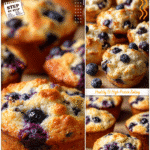 Healthy Blueberry Cottage Cheese Muffins for Protein Snacks 5 Close-up of blueberry cottage cheese muffins with a fluffy texture and light golden tops on parchment paper.