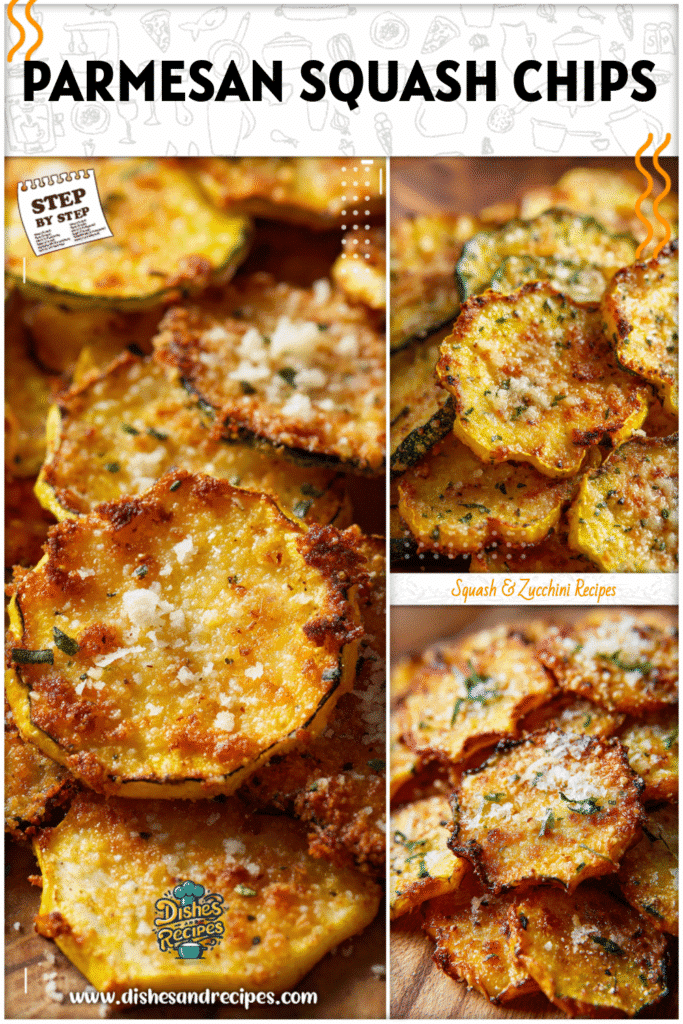 Home 33 Thin squash slices baked into crispy chips with melted Parmesan cheese