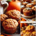 Freshly baked healthy Greek yogurt pumpkin muffins on a tray with warm fall decor.