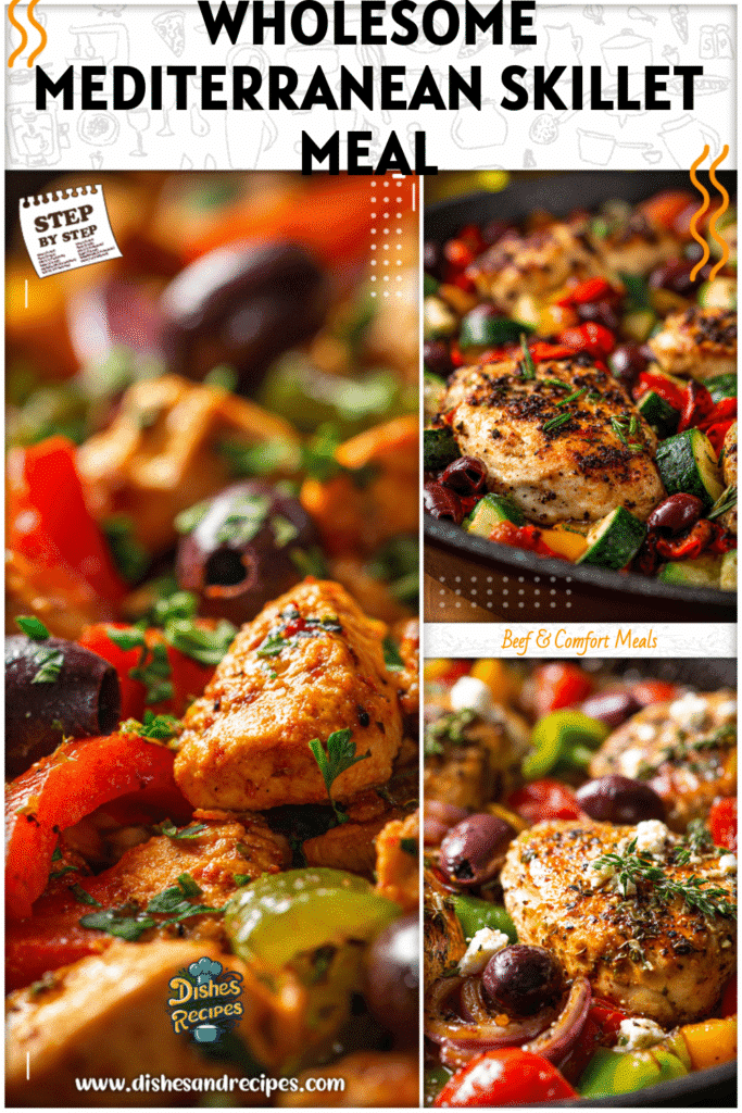 Healthy Mediterranean chicken skillet served with colorful vegetables for Mind Diet Dinner Recipes.