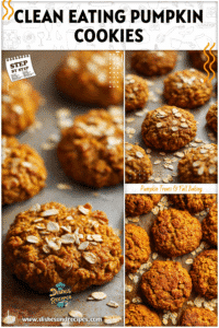 Golden brown pumpkin oat cookies arranged on a baking sheet with scattered oats