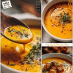 Healthy Squash Soup: Spicy Fall Comfort Bowl 5 Healthy squash soup with butternut squash and sweet potato in a white bowl topped with herbs