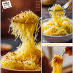 Is Spaghetti Squash Keto? Cooking Made Simple 5 Fork twirling spaghetti squash strands from a baked spaghetti squash half in a bowl.