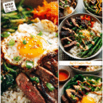 Korean BBQ Steak Rice Bowls with Creamy Spicy Sauce 5 Colorful Korean BBQ steak and rice bowl with spicy cream sauce served as a healthy dinner recipe.