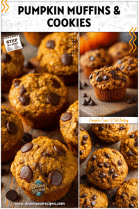 Low-fat pumpkin oatmeal chocolate chip muffins and cookies side by side on a table
