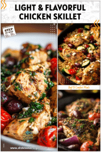 Flavorful Mediterranean chicken skillet with vegetables styled for Ozempic Meal Plan Recipes.