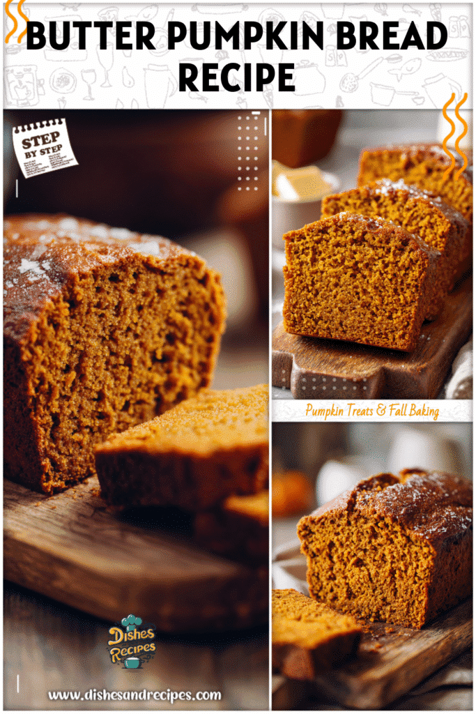Home 20 Close-up of moist pumpkin bread made with butter sitting on a rustic cutting board