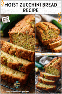 Moist zucchini squash bread loaf on a cooling rack with slices displayed