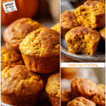 Pumpkin Muffins Made With Greek Yogurt 5 Pumpkin muffins made with Greek yogurt topped with cinnamon on a rustic plate.
