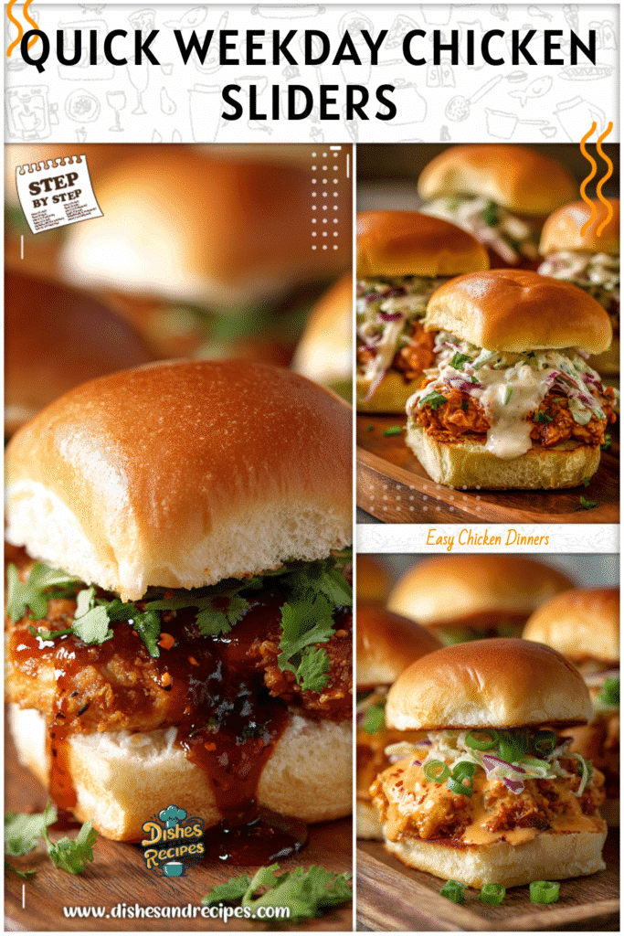 Home 32 Easy bang bang chicken sliders with spicy sauce served on soft rolls for weekday dinner.