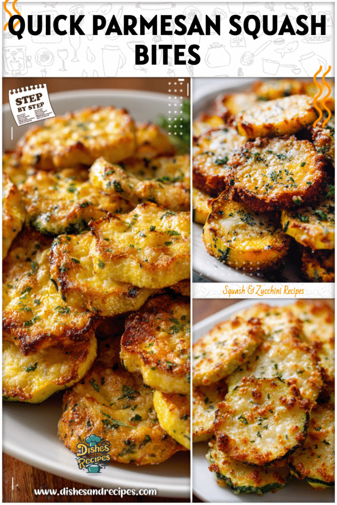 Home 10 Baked squash slices with bubbly Parmesan cheese served on a white platter