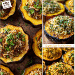 Rice & Herb Stuffed Acorn Squash Recipe 5 Golden roasted acorn squash halves filled with aromatic rice and herbs for a simple yet elegant fall dinner recipe.