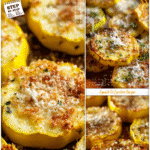 Roasted Yellow Squash With Parmesan Cheese Delight 5 Golden roasted yellow squash slices topped with parmesan for a healthy summer squash side dish.