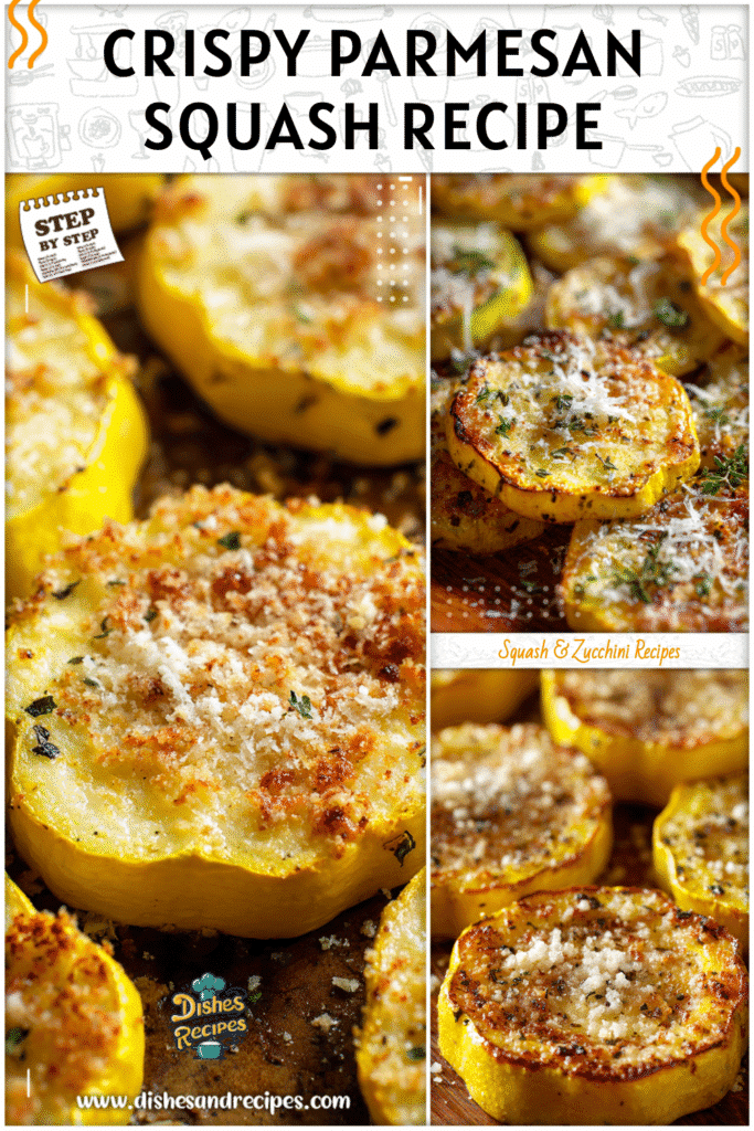 Golden roasted yellow squash slices topped with parmesan for a healthy summer squash side dish.