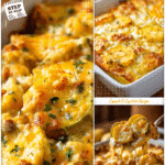 San Antonio Inspired Squash Casserole Delight 5 San Antonio squash casserole with melted cheese and tender yellow squash slices served hot.