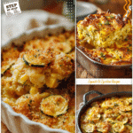Southern Squash Casserole Recipes That Warm the Table 5 Closeup of golden crusted Southern squash casserole served in a cast iron dish on a farmhouse table.