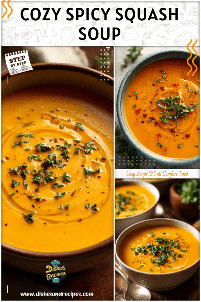 Home 32 A bowl of spicy butternut squash and sweet potato soup garnished with herbs for Healthy Squash Soup inspiration